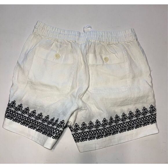 TALBOTS Womens White Linen Black Embroidered‎ Shorts Size P Petites NEW - Picture 6 of 6